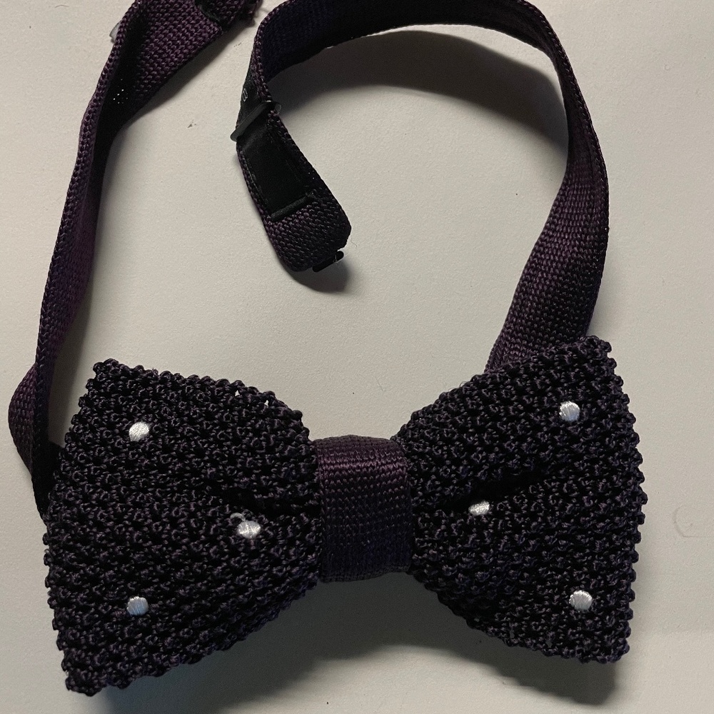 PENROSE LONDON DOTTED SILK BOW TIE -Purple